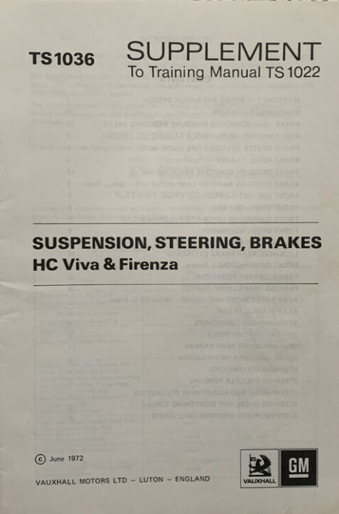Vauxhall Service Training Manual: Suspension, Steering, Brakes - HC Viva (with Supplement)