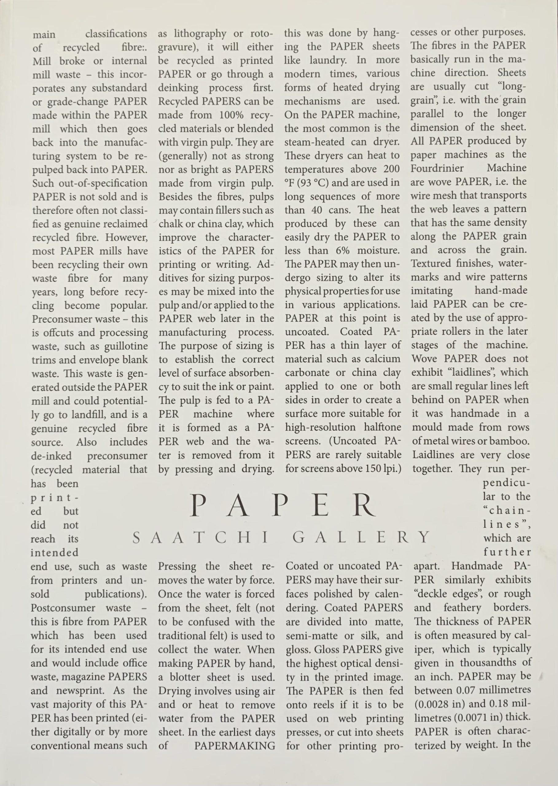 Paper by Saatchi Gallery (Exhibition Book/Catalogue)